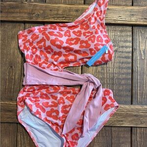 Stylish Red and Pink One Piece Swimsuit